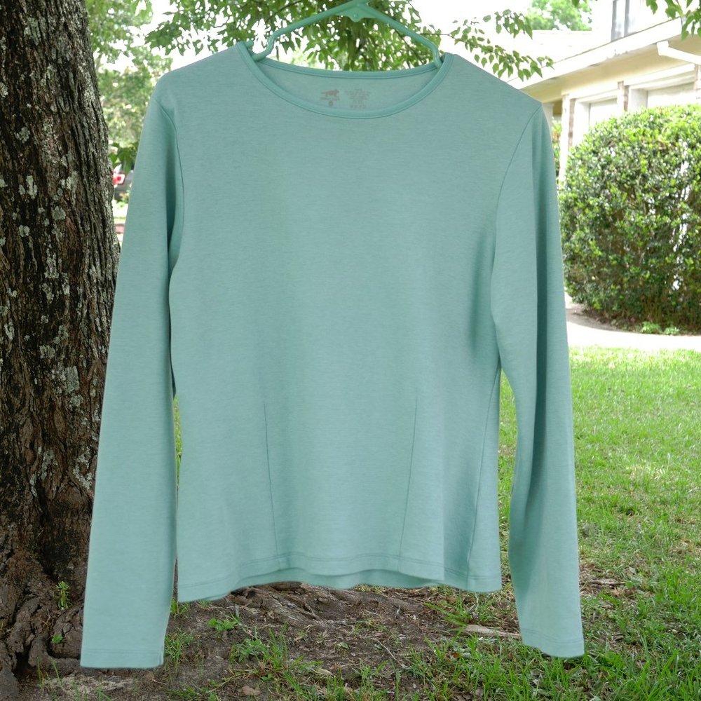 Horny Toad Dusty Turquoise Flexcel Long Sleeve Cropped Knit Top Size L